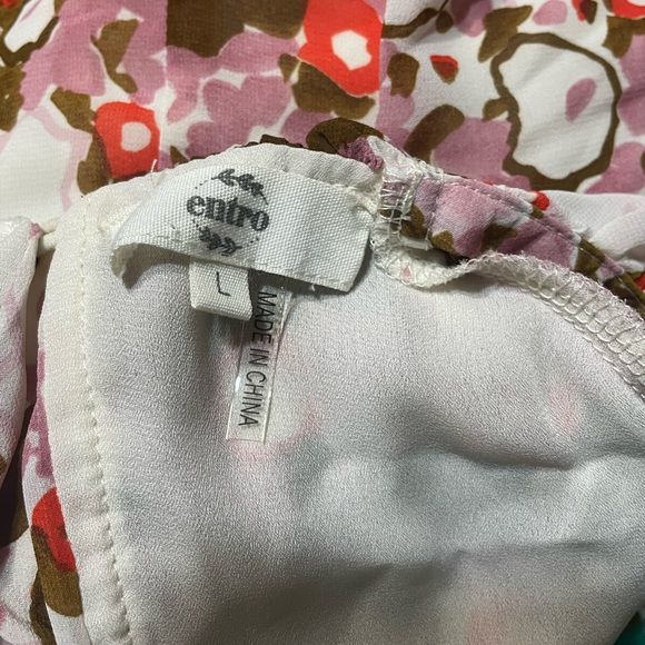 Multicolor Flower Top with Long Statement Sleeves Large Pink Brown Red - Picture 10 of 12